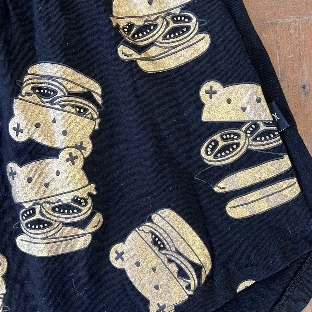 Huxbaby metallic gold burger bear high low dress